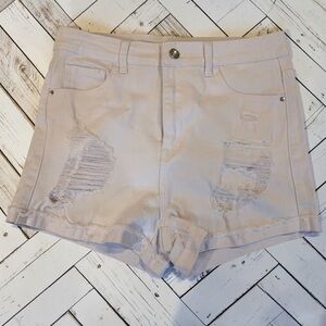 SHEIN Distressed Denim Shorts White Raw Hem Festival Coastal Cowgirl L